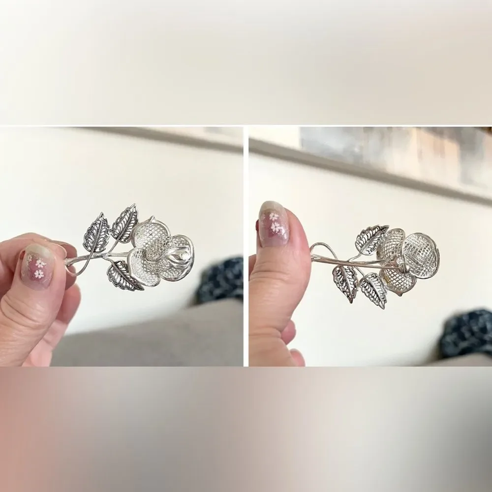 Vintage sterling rose brooch - Picture 9 of 11